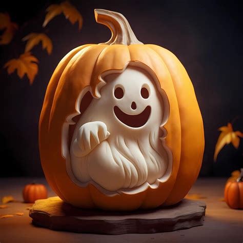Premium Ai Image Halloween Carved Ghost In Pumpkin