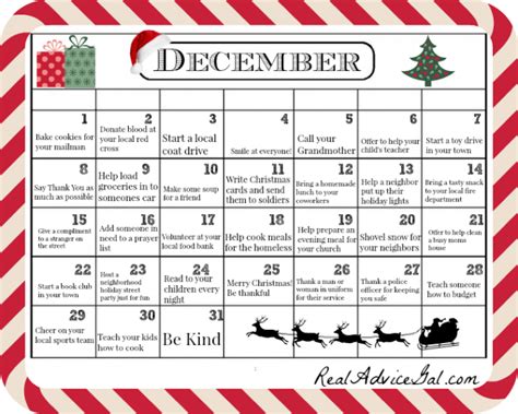 Free December Kindness Calendar Printable Real Advice Gal