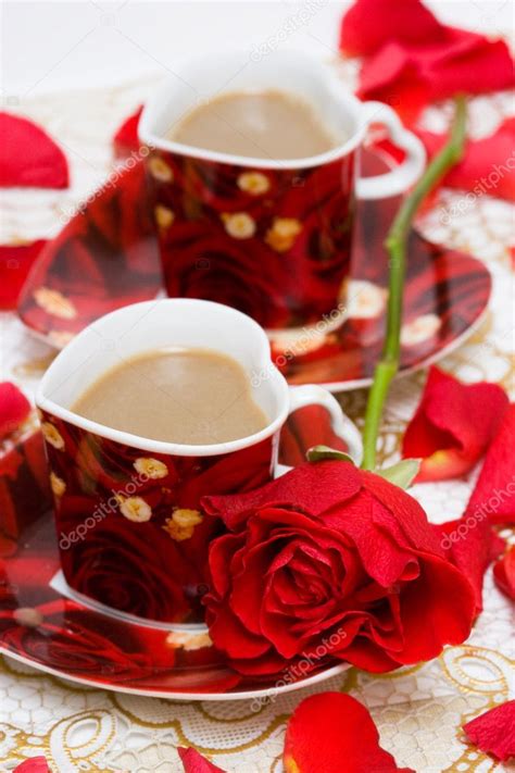 Red Cup Of Coffee With Roses Stock Photo By ©invisibleviva 2820924