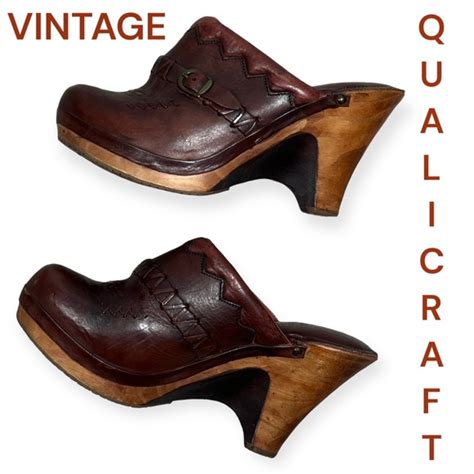 Vintage Shoes Vintage S Qualicraft Leather Wooden Heel Clogs Made