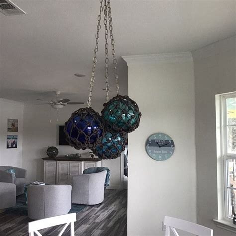 Glass Fishing Float Light Fixture Chandelier With 7 Floats Etsy