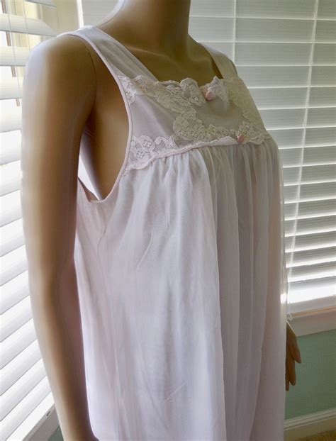 60s Chiffon BABYDOLL Nightgown Pink Chiffon Nightie Midge Etsy