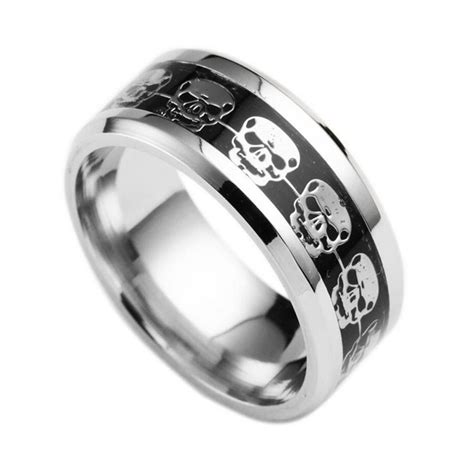 Fabula Black Titanium Puck Skull Broad Band Fashion Ring For Men And Boys