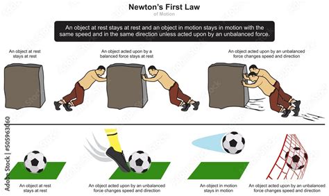 Newton First Law Of Motion Infographic Diagram Example Rock And