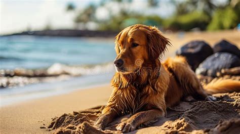 Perro Recuperador De Oro En La Playa Stock De Ilustraci N Ilustraci N