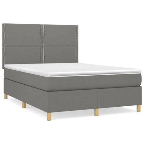 Estink Lit Sommier Tapissier Avec Matelas Gris Fonc X Cm Tissu