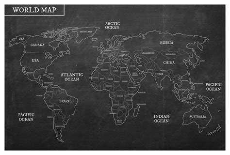 Black And White World Map Free Pdf Printables Printablee