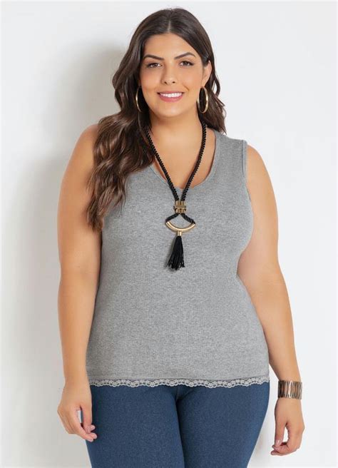 Regata Mescla Renda Plus Size Marguerite