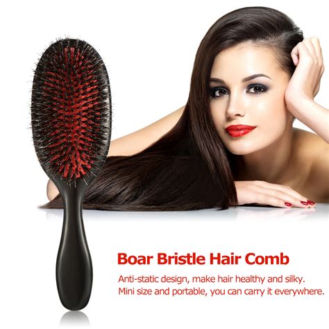 Boar Bristle And Nylon Hair Brush Oval Static Paddle Comb Scalp Massage