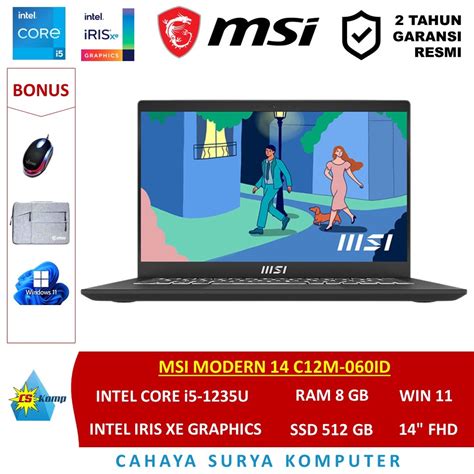 Jual MSI Modern 14 C12M 060ID Intel Core I5 1235U RAM 8GB SSD 512GB