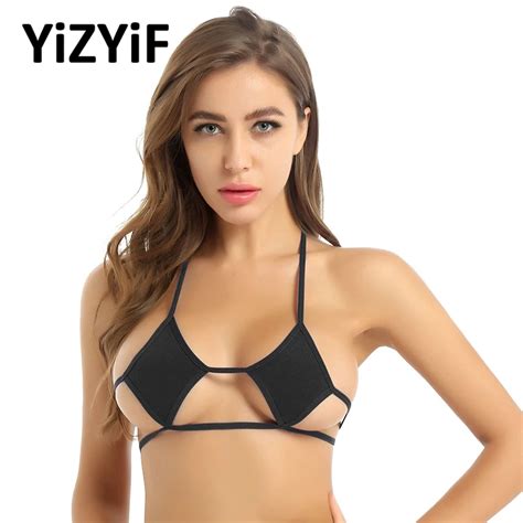 Womens Erotic Mini Micro Lingerie Bikini Bra Top Halter Neck Rhombic Shape Cups Backless Self