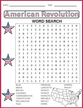 Free American Revolution Word Search Puzzle Vocabulary Worksheet Activity