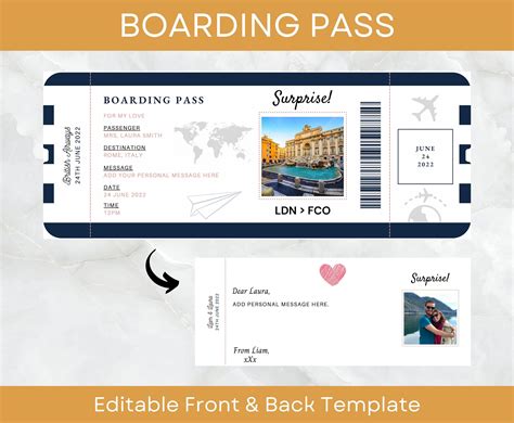 Boarding Pass Template Travel Ticket Printable Surprise Vacation Reveal