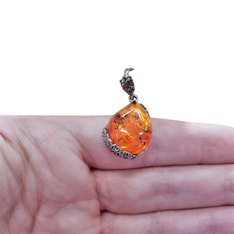 Cognac Amber Oxidized Sterling Silver Pendant Amberman