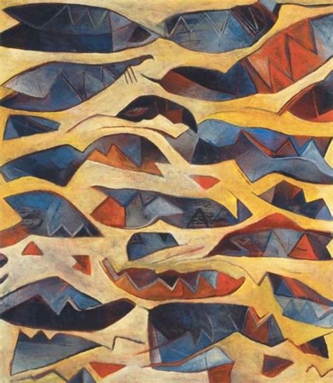 Organic Geo Pattern In Ochre Gold Blue Art Fine Art Gallery Painting