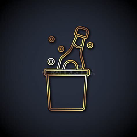 Gold Line Bottle Of Champagne In An Ice Bucket Icon Isolated On Black