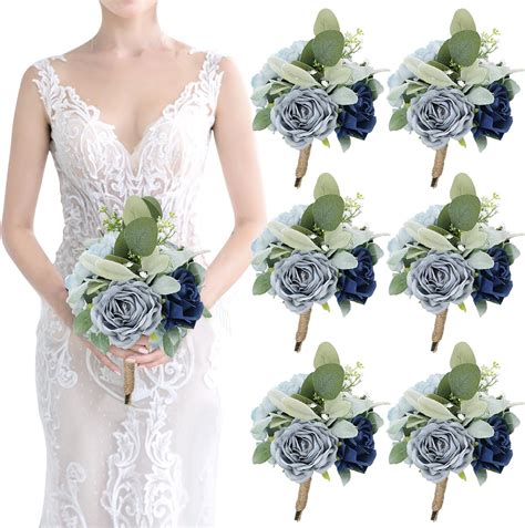 Amazon Ansofi Dusty Blue Wedding Bouquets For Bride Bridesmaids