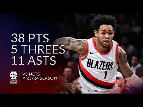 Anfernee Simons 38 Pts 5 Threes 11 Asts Vs Nets 23 24 Season YouTube