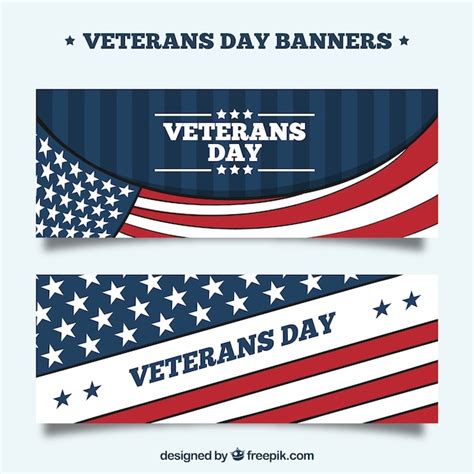 Banners del día de los veteranos con banderas Vector Gratis