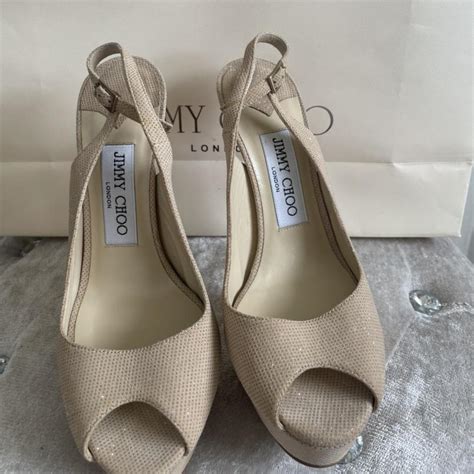 Jimmy Choo Nude Champagne Sling Back Heels Worn Depop