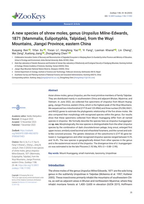 (PDF) A new species of shrew moles, genus Uropsilus Milne-Edwards, 1871 (Mammalia, Eulipotyphla ...