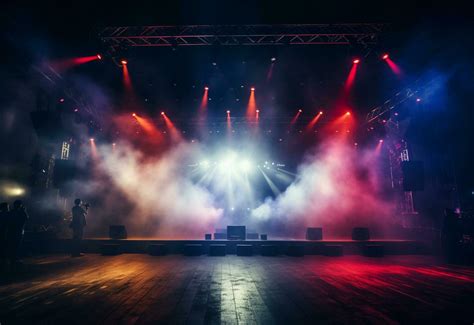 Concert Stage Scenery With Spotlights Colored Lights Smoke