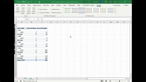 How To Remove Subtotals In Pivot Table In Excel Youtube