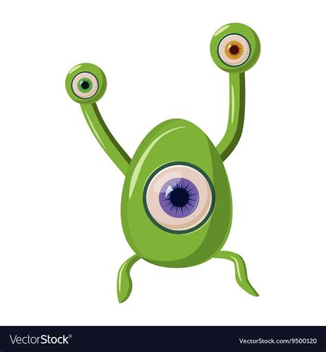 Green One Eye Alien Monster Icon Cartoon Style Vector Image