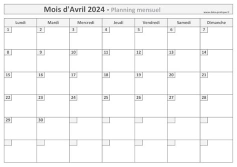 Planning mensuel 2024 Calendrier mensuel 2024 à imprimer