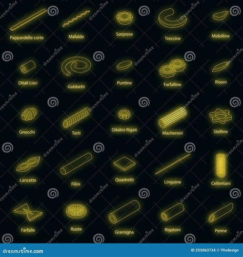 Fusilli Pasta Icons Set Vector Neon Stock Vector Illustration Of