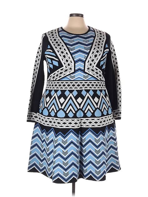 Eliza J Aztec Or Tribal Print Multi Color Blue Casual Dress Size 3X