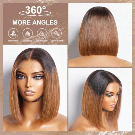 Bob Wig Cabelo Humano 13x4 Transparente Lace Front Wig Ombre 1B 33