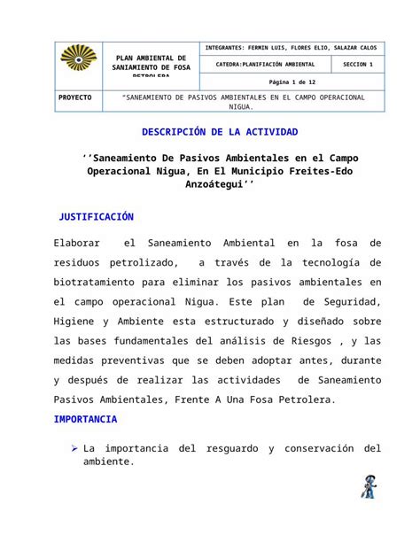 Doc Saneamiento De Pasivos Ambientales En El Campo Operacional Nigua