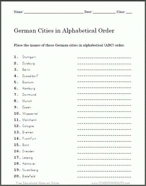 Free German Worksheets For Beginners