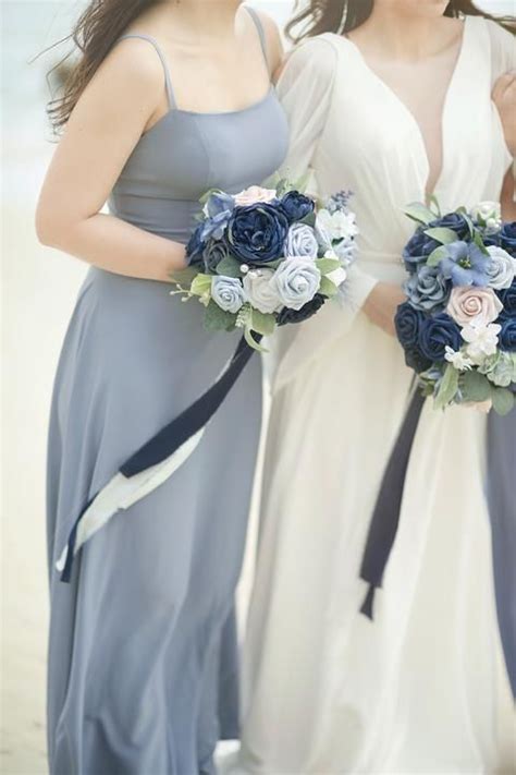 Maid Of Honor And Bridesmaid Bouquets In Romantic Dusty Blue Bridesmaid