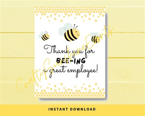 INSTANT DOWNLOAD Thank You for Bee-ing A Great Employee Sign 8.5x11 - Etsy