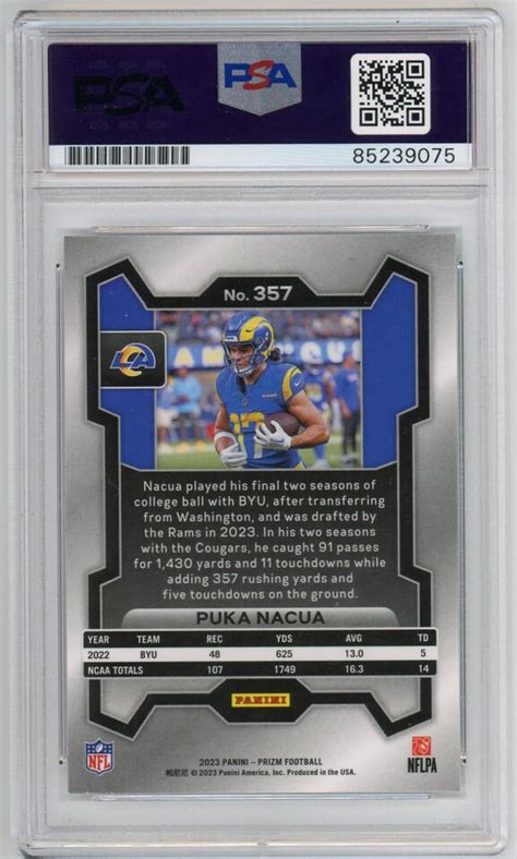 Puka Nacua Signed 2023 Panini Prizm RC Rookie Rams Auto PSA Gem Mint 10