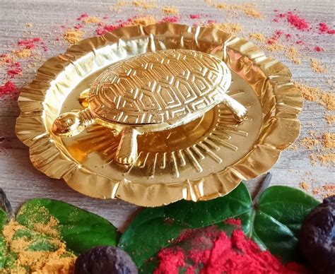 Brass Feng Shui Vastu Turtle Tortoise with Plate 4 Inches फग शई