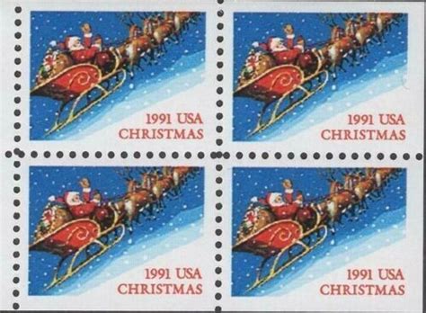 Christmas Santa Booklet Pane Block Of C Postage Stamps Sc