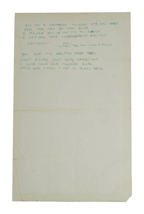 The Sex Pistols Johnny Rotten Handwritten Holidays In The Sun And Submission Lyrics