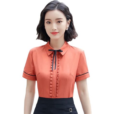 Buy 2018 New Formal Women Blouse With Bow For Office Lady Short Sleeve White