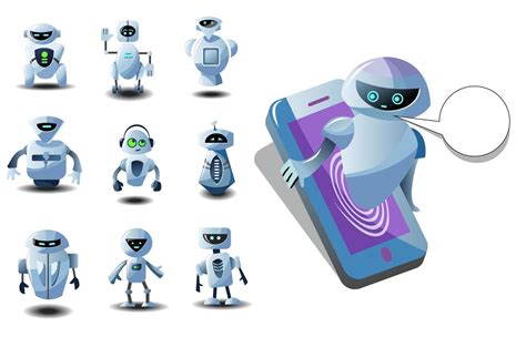 Set of chat bot, online assistants. Chat bot with a smartphone isolated ...