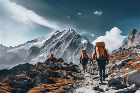 Premium AI Image | Careful progress of a group of mountaineers in ...