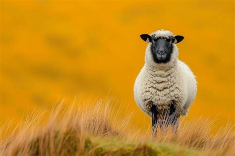 Premium Photo A Black And White Sheep Standing On Top Of A Grass