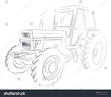 Tractor Sketch Stock Illustration 733708588