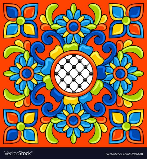 Mexican Talavera Ceramic Tile Pattern Decoration Vector Image