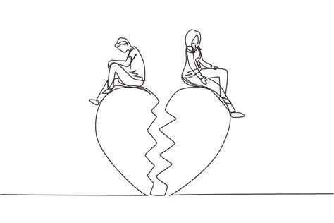 Single continuous line drawing relationship break up, broken heart ...