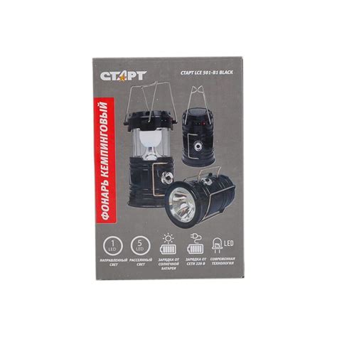 Фонарь кемпинговый, встроенный аккумулятор, Старт, LCE 501-B1 Black ...