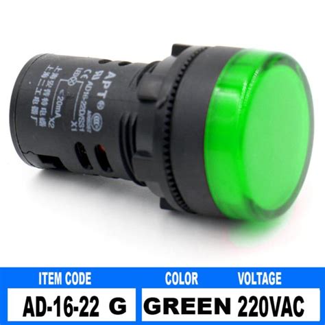 Uni Air SDE Brand 220V AC Pilot Light LA16 22 GREEN Item No LA16