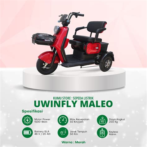 Jual Uwinfly New Maleo Sepeda Motor Listrik 3 Roda Merah Garansi